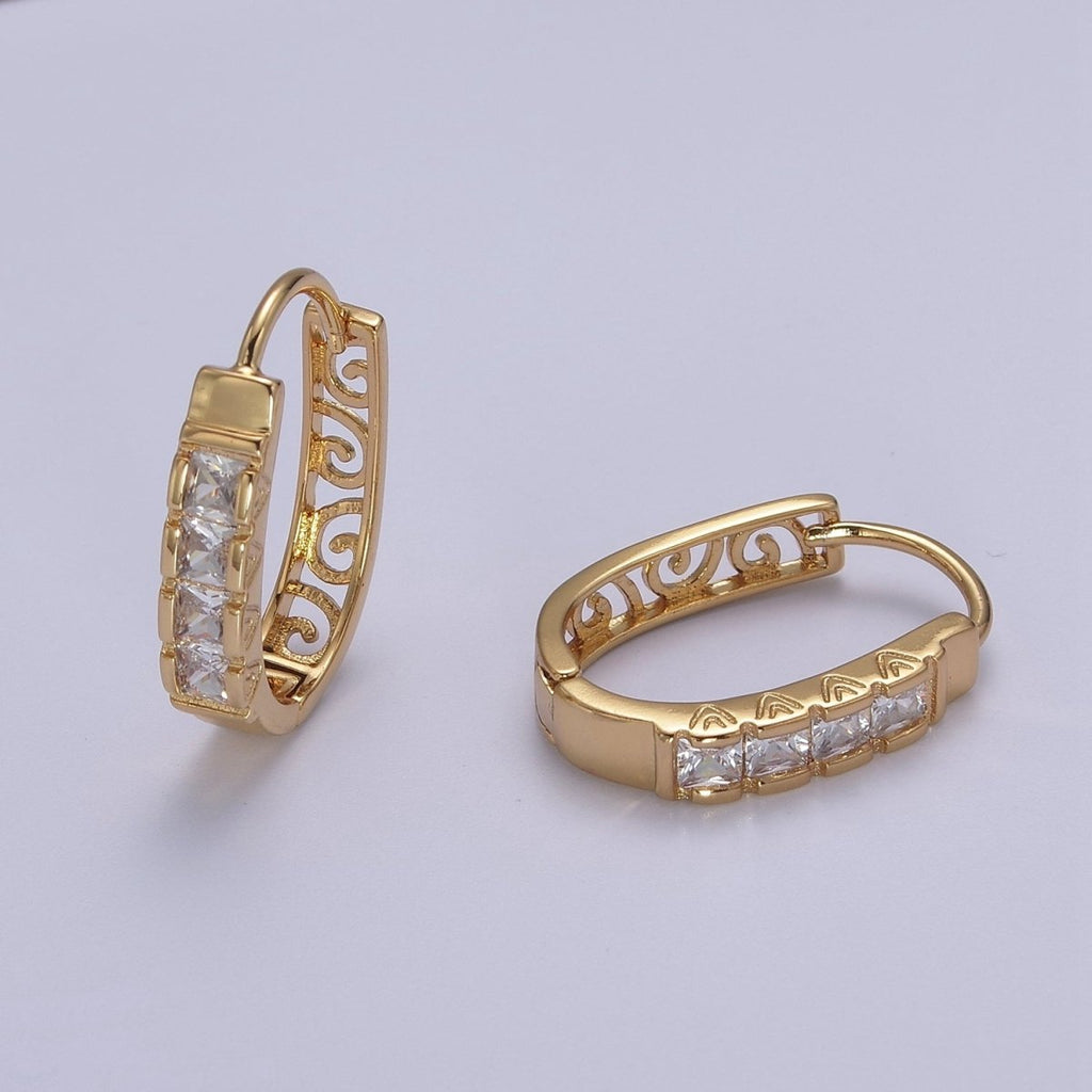 Vintage Medium 24K Gold plated hoop earrings cubic zirconia cz dainty minimalist V-140 - DLUXCA