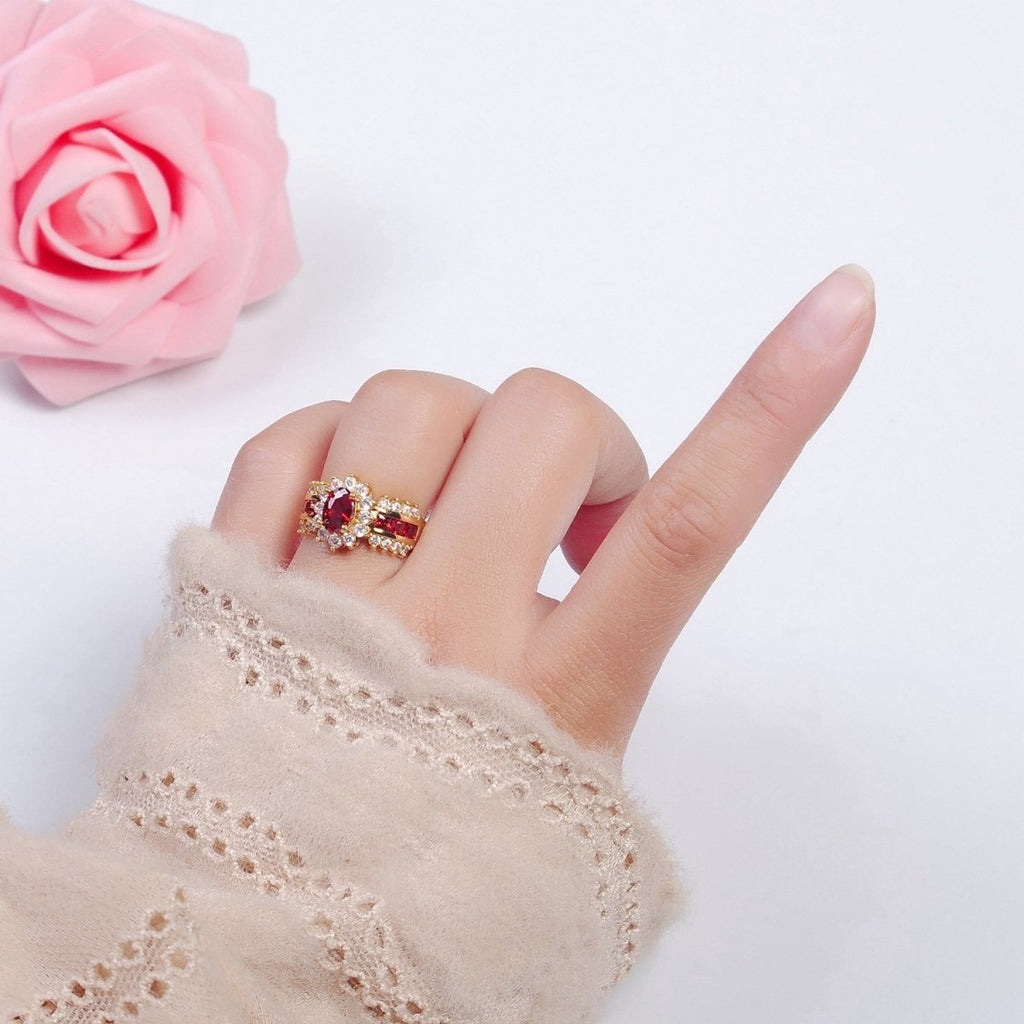 Vintage Pave Red Ring for Statement Ring Open Adjustable Jewelry O-2172 - DLUXCA