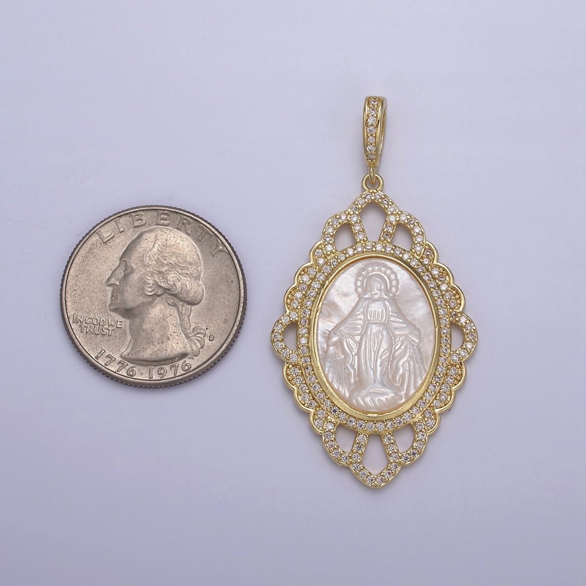 Vintage Pearl Medallion Virgin Mary / Miraculous Lady Guadalupe Pendant for Statement Jewelry Necklace Supply N-565 N-566