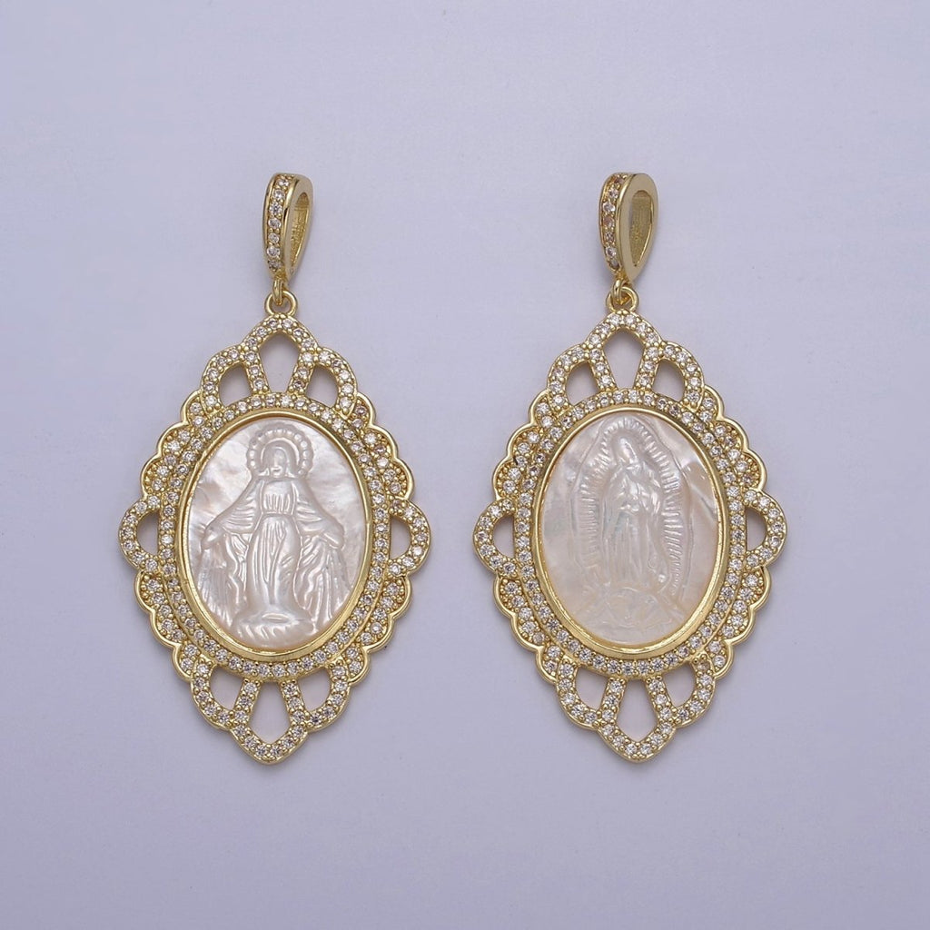 Vintage Pearl Medallion Virgin Mary / Miraculous Lady Guadalupe Pendant for Statement Jewelry Necklace Supply N-565 N-566