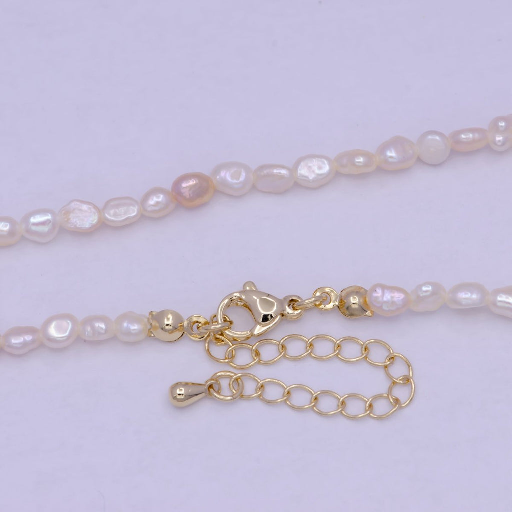 Vintage Soft Pink Irregular freshwater pearls necklace 14.5 inch + 2 inch extender in 24k Gold plated Necklace | WA-1162 Clearance Pricing - DLUXCA