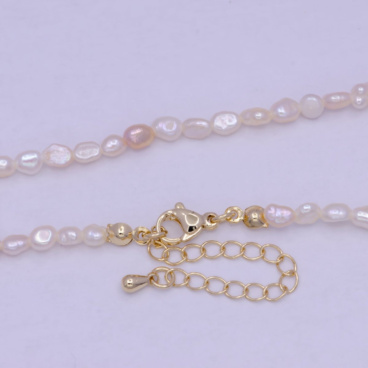 Vintage Soft Pink Irregular freshwater pearls necklace 14.5 inch + 2 inch extender in 24k Gold plated Necklace | WA-1162 Clearance Pricing - DLUXCA
