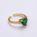 Vintage solitaire Green, Clear, Pink wedding ring heart cut Cubic Zirconia Yellow gold Open Adjustable Ring S-250 ~ S-252 - DLUXCA