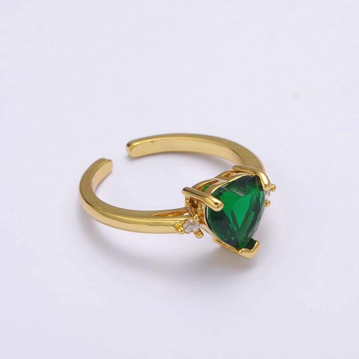 Vintage solitaire Green, Clear, Pink wedding ring heart cut Cubic Zirconia Yellow gold Open Adjustable Ring S-250 ~ S-252 - DLUXCA