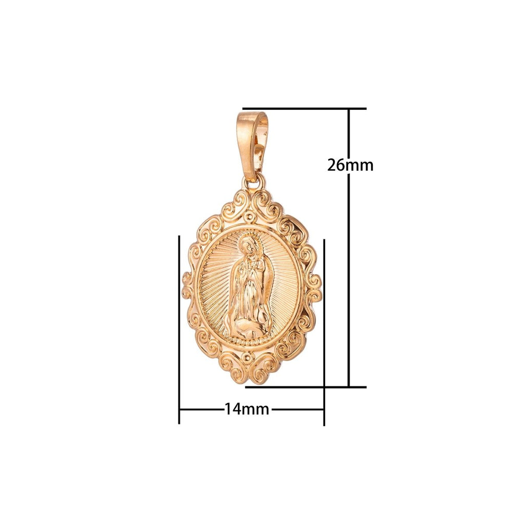 Virgin Mary Charm, 18K Gold plated Pendant Dainty Virgen de Guadalupe Necklace Charm for Jewelry Making H-870 - DLUXCA