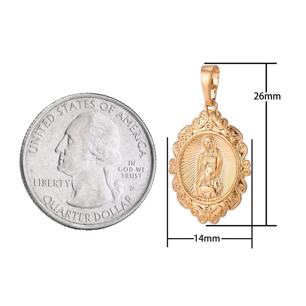 Virgin Mary Charm, 18K Gold plated Pendant Dainty Virgen de Guadalupe Necklace Charm for Jewelry Making H-870 - DLUXCA