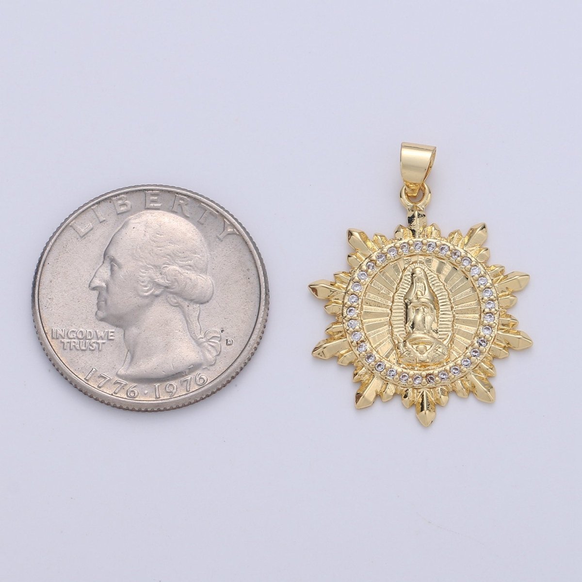 Virgin Mary Medallion Scalloped Edge, Decorative Edge,Round Coin Pendant in 24K Gold plated Religious Jewelry Charm Pendant for Necklace - DLUXCA