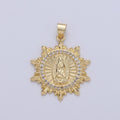 Virgin Mary Medallion Scalloped Edge, Decorative Edge,Round Coin Pendant in 24K Gold plated Religious Jewelry Charm Pendant for Necklace - DLUXCA