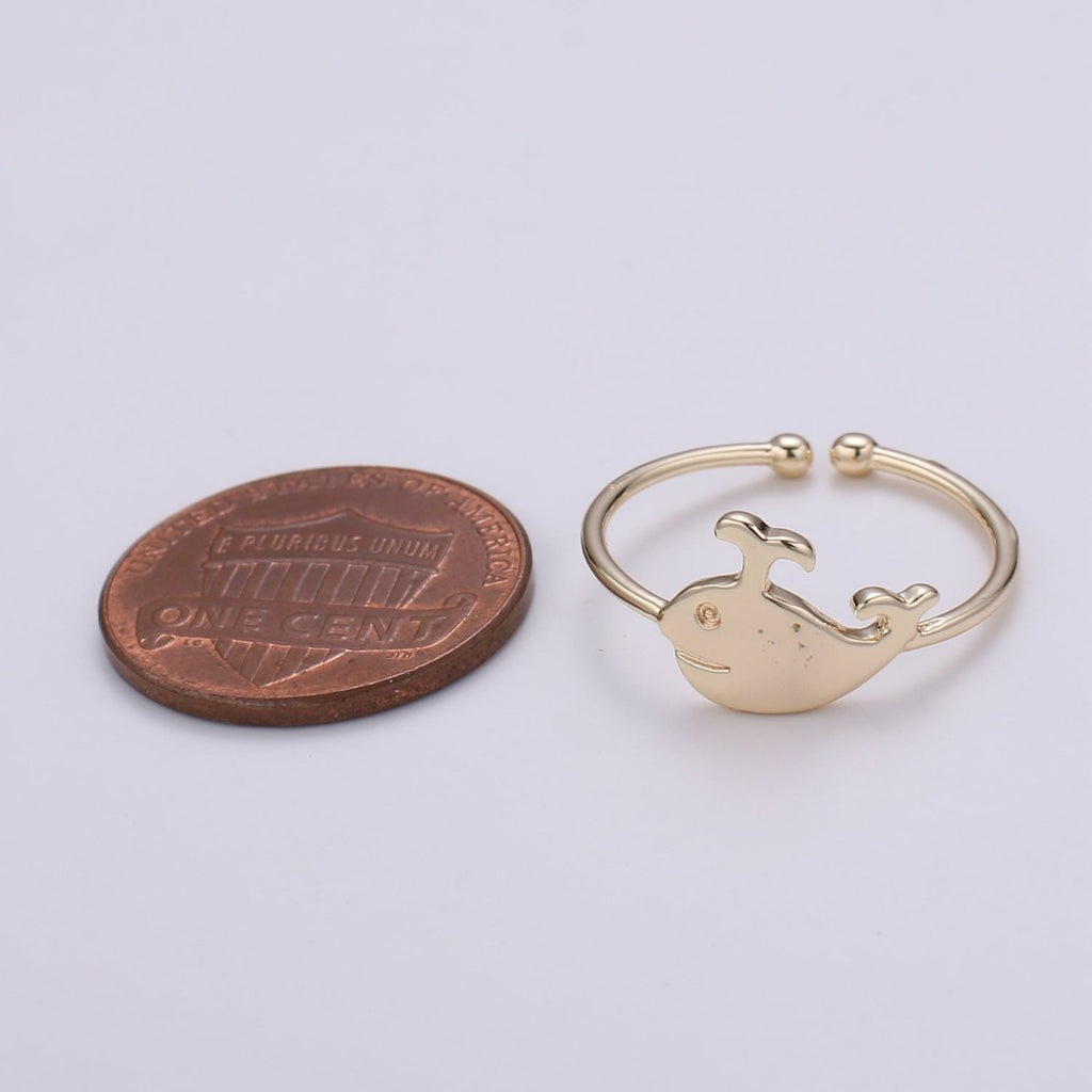 Whale 18k Gold Ring, Adjustable Gold Curb Ring, Under the sea Ocean Life Ring, The Animal R-267 - DLUXCA
