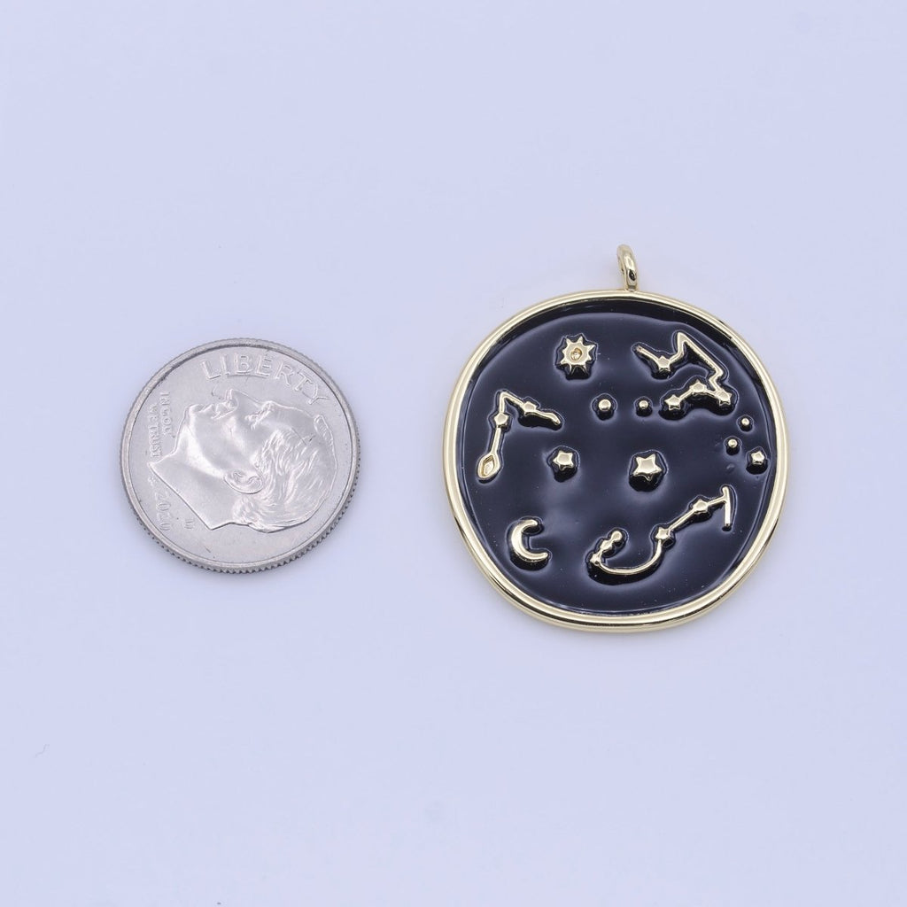 White, Black Enamel Celestial Stars Constellation Gold Round Charm H-274 H-277