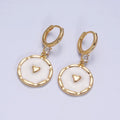 White, Blue, Pink Sparkly Enamel Heart Round CZ Drop Gold Huggie Earrings | AD794 - AD796 - DLUXCA