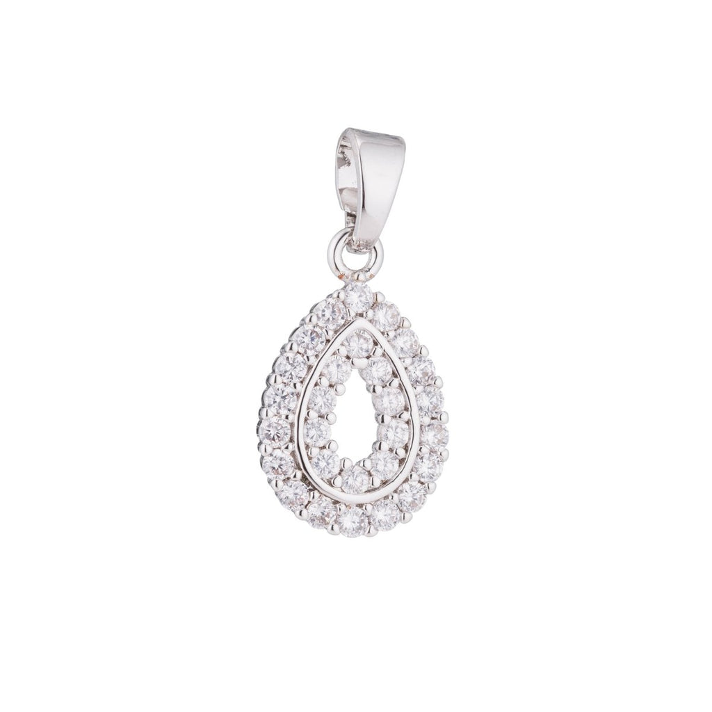White Gold Fill Silver Tear Drop Pear Shape Dangle Style DIY Cubic Zirconia Necklace Pendant Charm Bead Bails Findings for Jewelry Making H-006 - DLUXCA