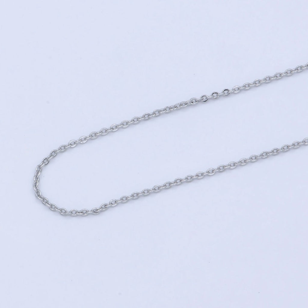 White Gold plated 0.8mm Dainty Rolo Cable 16 Inch Choker Necklace w. Extender | WA-239 Clearance Pricing - DLUXCA