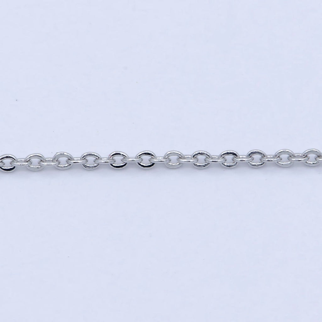 White Gold plated 0.8mm Dainty Rolo Cable 16 Inch Choker Necklace w. Extender | WA-239 Clearance Pricing - DLUXCA