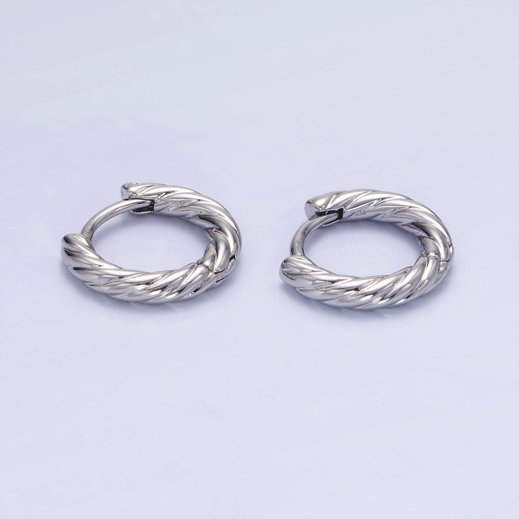 White Gold plated 10mm Croissant Twisted Cartilage Minimalist Huggie Earrings | AB1268 - DLUXCA