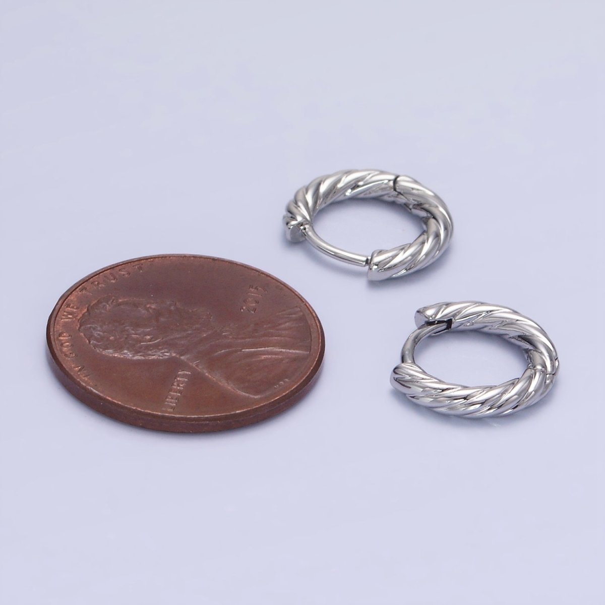 White Gold plated 10mm Croissant Twisted Cartilage Minimalist Huggie Earrings | AB1268 - DLUXCA