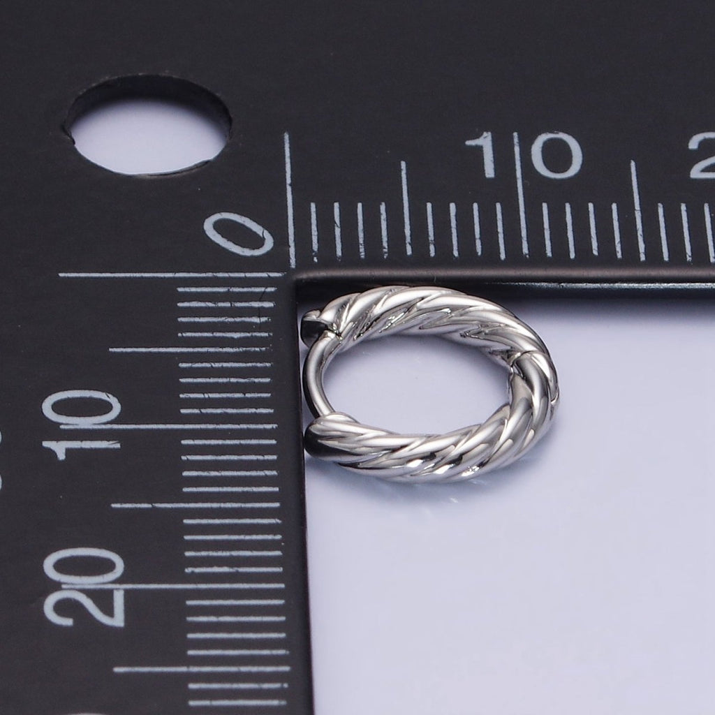 White Gold plated 10mm Croissant Twisted Cartilage Minimalist Huggie Earrings | AB1268 - DLUXCA