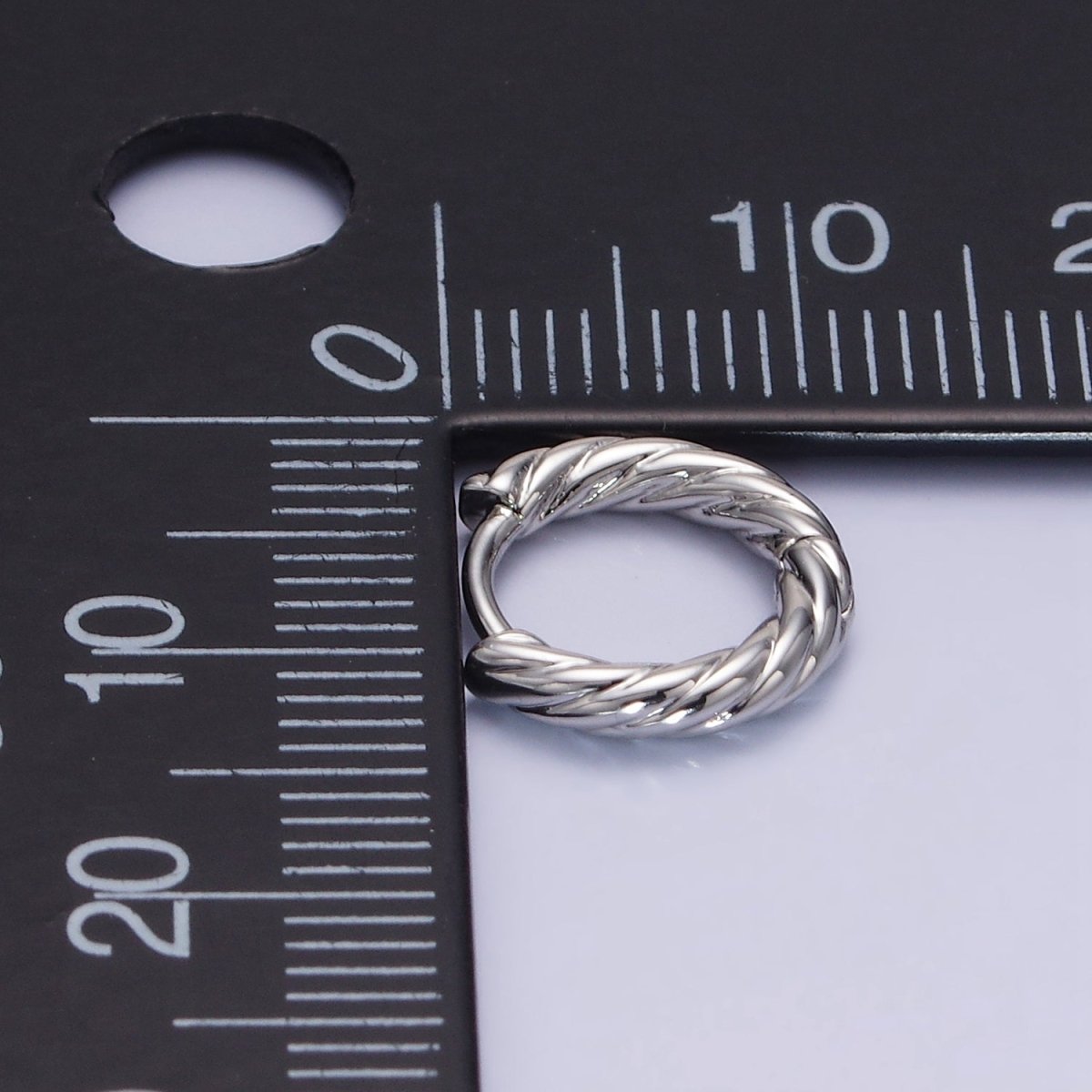 White Gold plated 10mm Croissant Twisted Cartilage Minimalist Huggie Earrings | AB1268 - DLUXCA