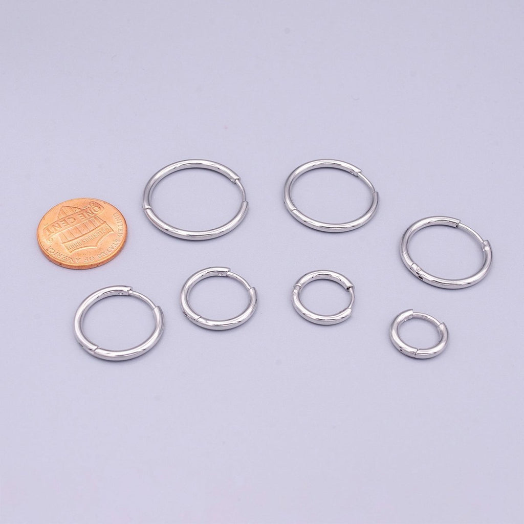 White Gold plated 11mm, 13mm, 15mm, 17mm, 19mm, 21mm, 23mm Silver Minimalist Huggie Endless Hoop Earrings | AD1536 - AD1542 - DLUXCA