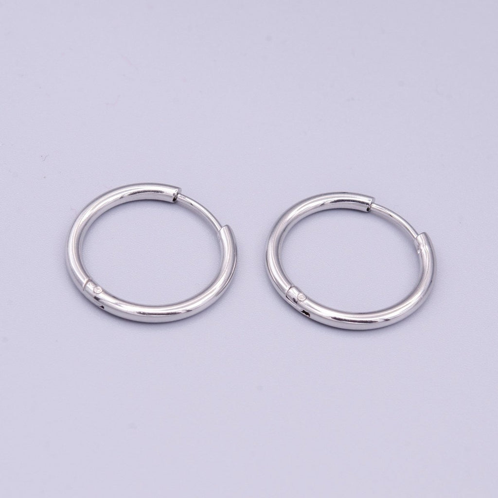 White Gold plated 11mm, 13mm, 15mm, 17mm, 19mm, 21mm, 23mm Silver Minimalist Huggie Endless Hoop Earrings | AD1536 - AD1542 - DLUXCA