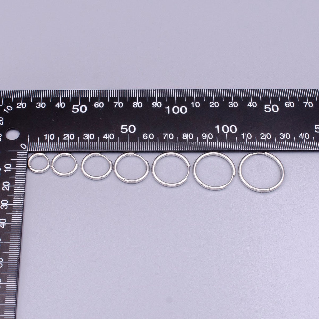 White Gold plated 11mm, 13mm, 15mm, 17mm, 19mm, 21mm, 23mm Silver Minimalist Huggie Endless Hoop Earrings | AD1536 - AD1542 - DLUXCA