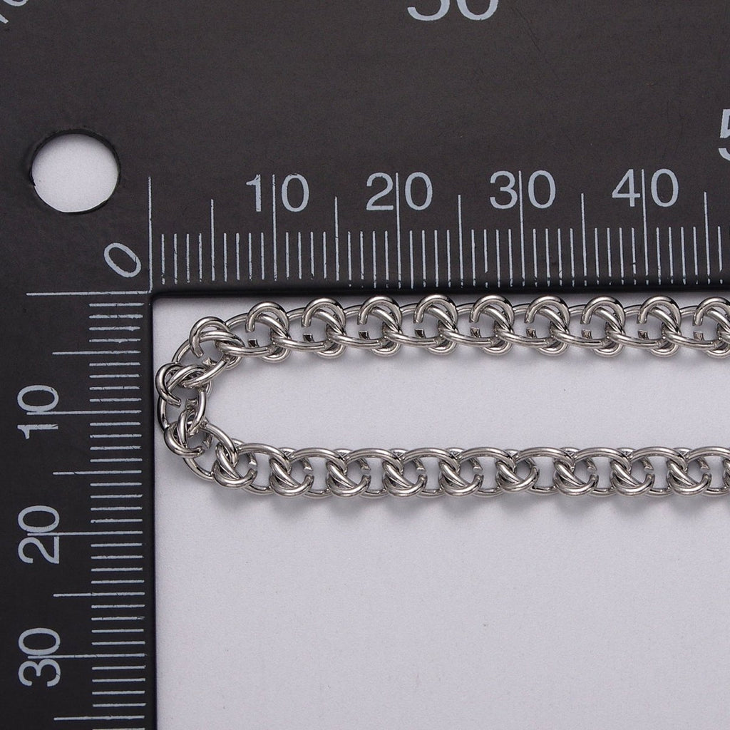 White Gold plated 12mm Geometric C-Shaped Wheat Double Link Designed Unfinished Chain | ROLL-1100 Clearance Pricing - DLUXCA