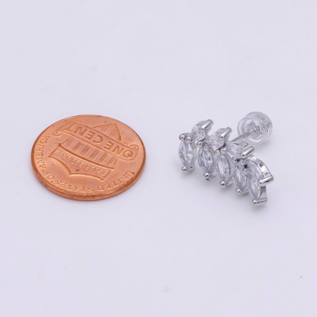 White Gold plated 12mm Marquise CZ Leaf Stud Earrings | V088 - DLUXCA