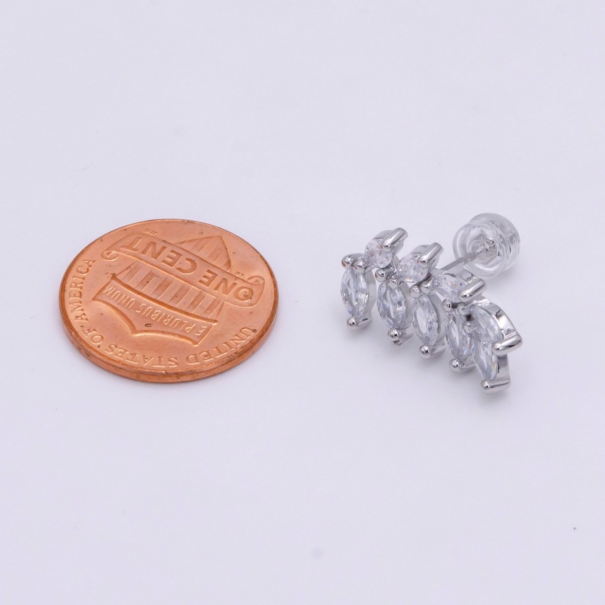 White Gold plated 12mm Marquise CZ Leaf Stud Earrings | V088 - DLUXCA