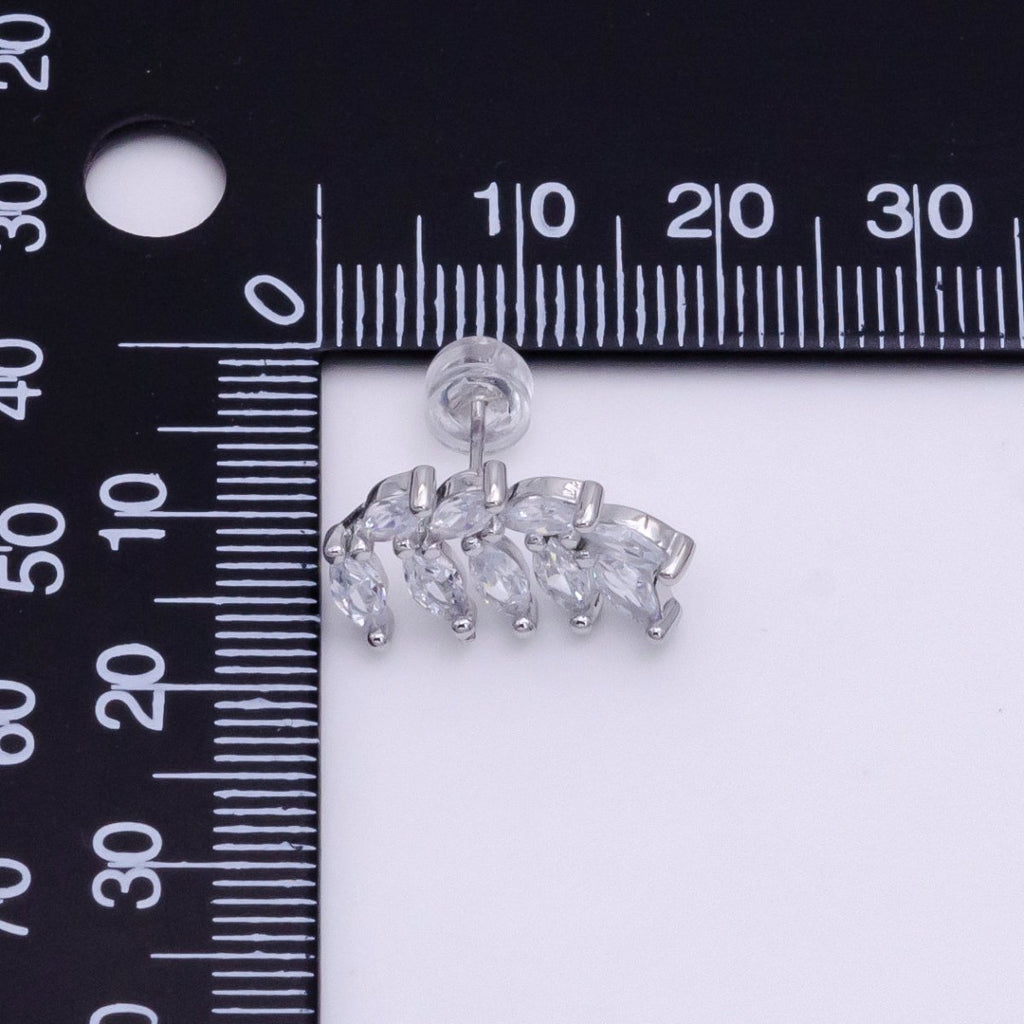 White Gold plated 12mm Marquise CZ Leaf Stud Earrings | V088 - DLUXCA