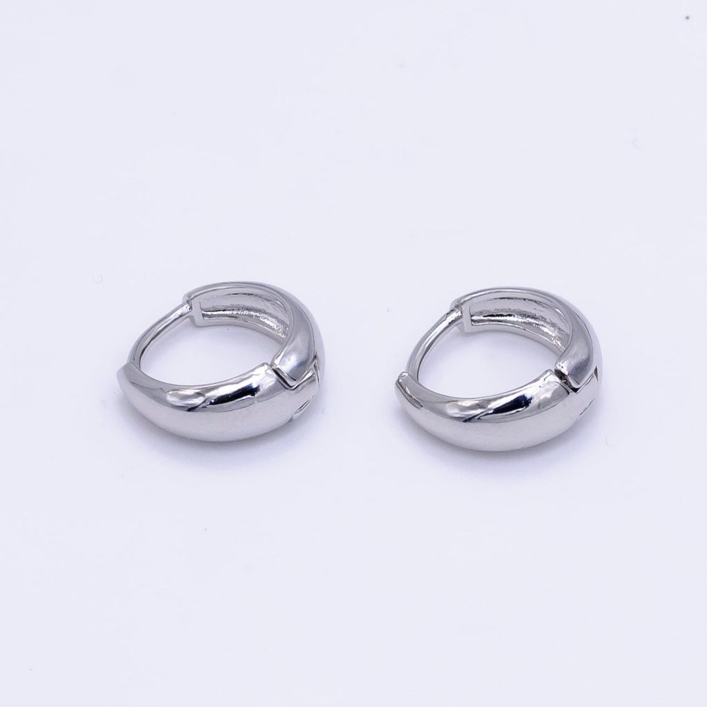 White Gold plated 13mm Minimalist Dome Huggie Earrings | AB1180 - DLUXCA