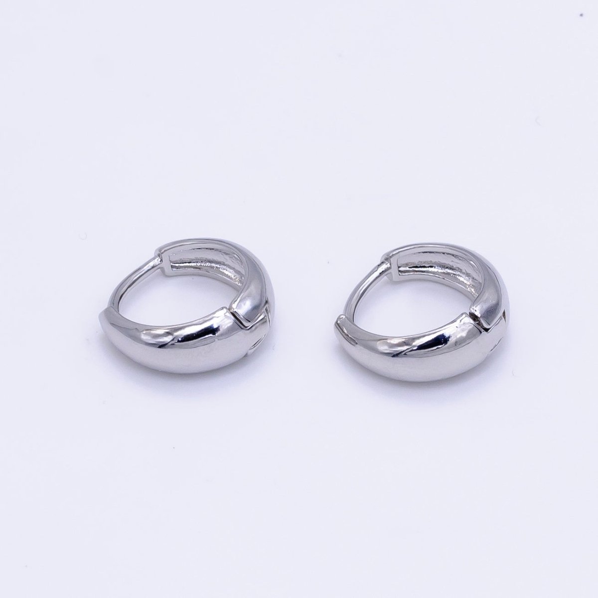 White Gold plated 13mm Minimalist Dome Huggie Earrings | AB1180 - DLUXCA