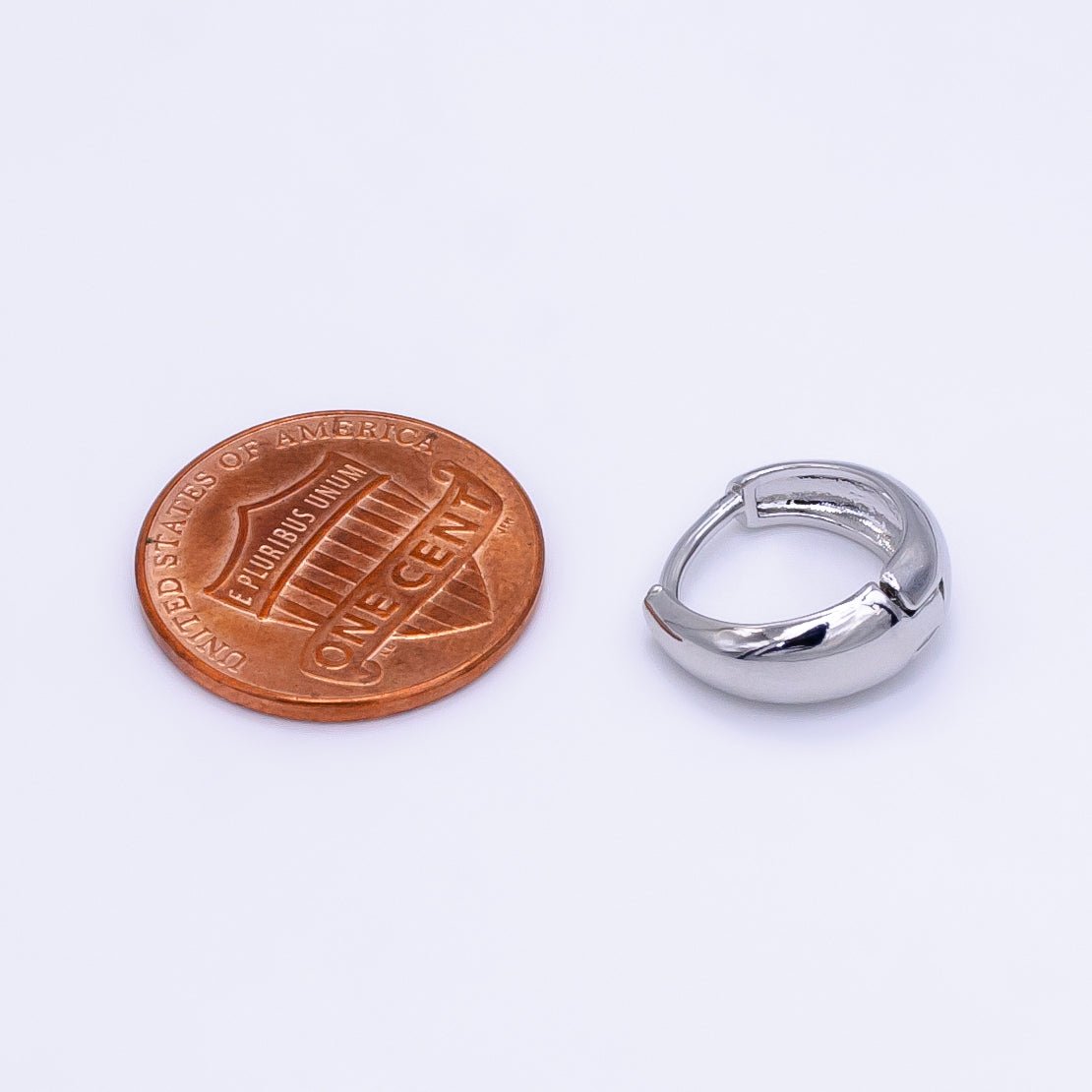 White Gold plated 13mm Minimalist Dome Huggie Earrings | AB1180 - DLUXCA