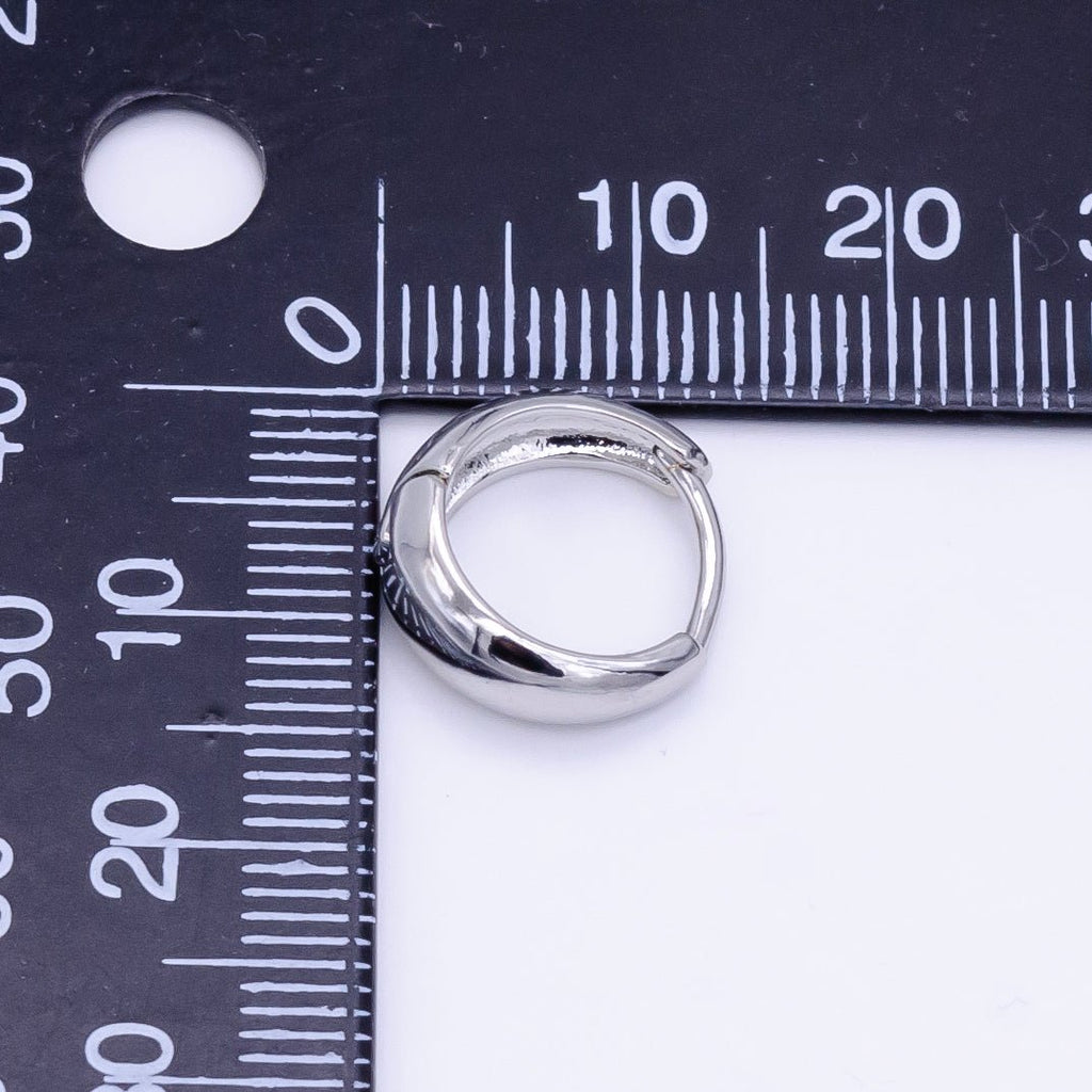 White Gold plated 13mm Minimalist Dome Huggie Earrings | AB1180 - DLUXCA