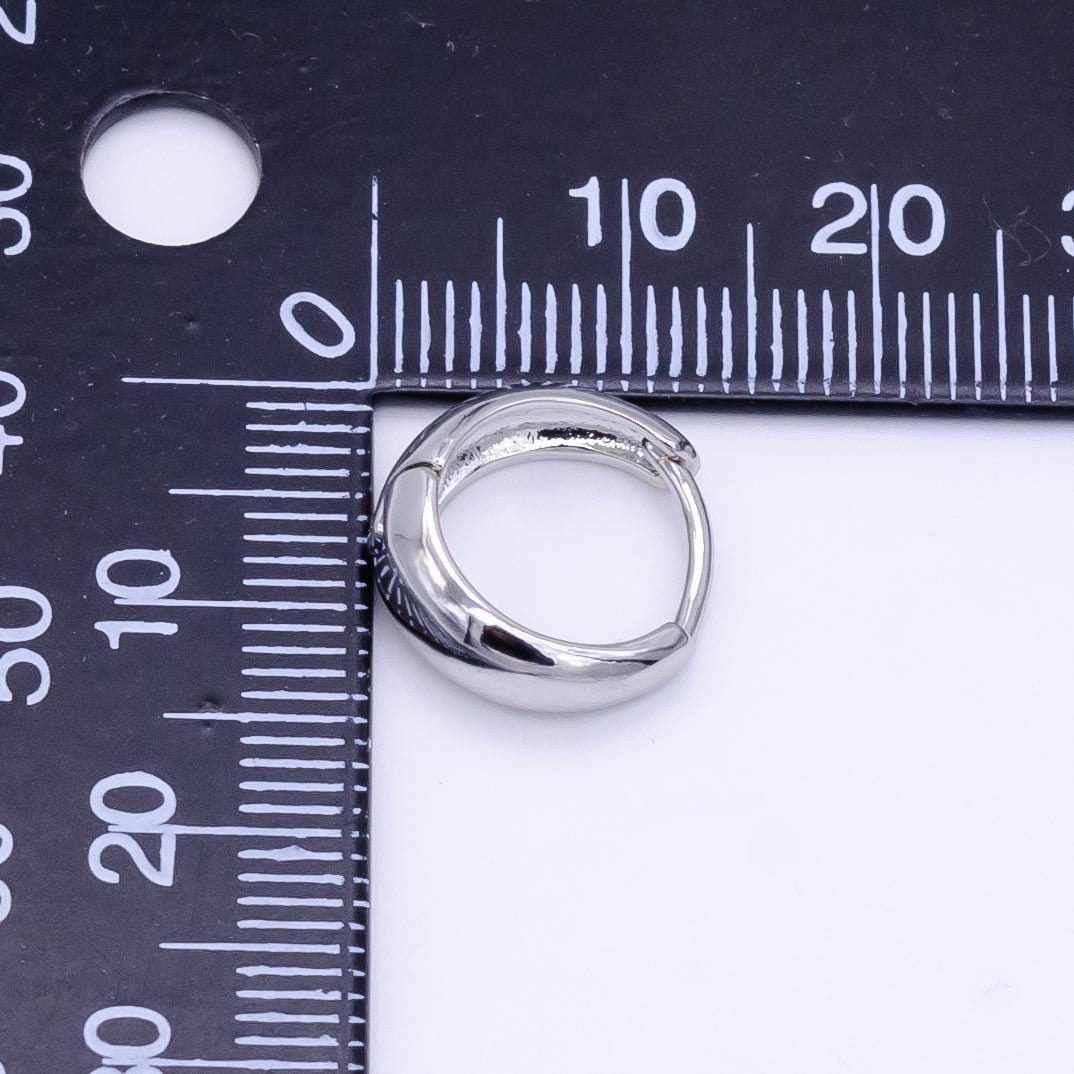 White Gold plated 13mm Minimalist Dome Huggie Earrings | AB1180 - DLUXCA