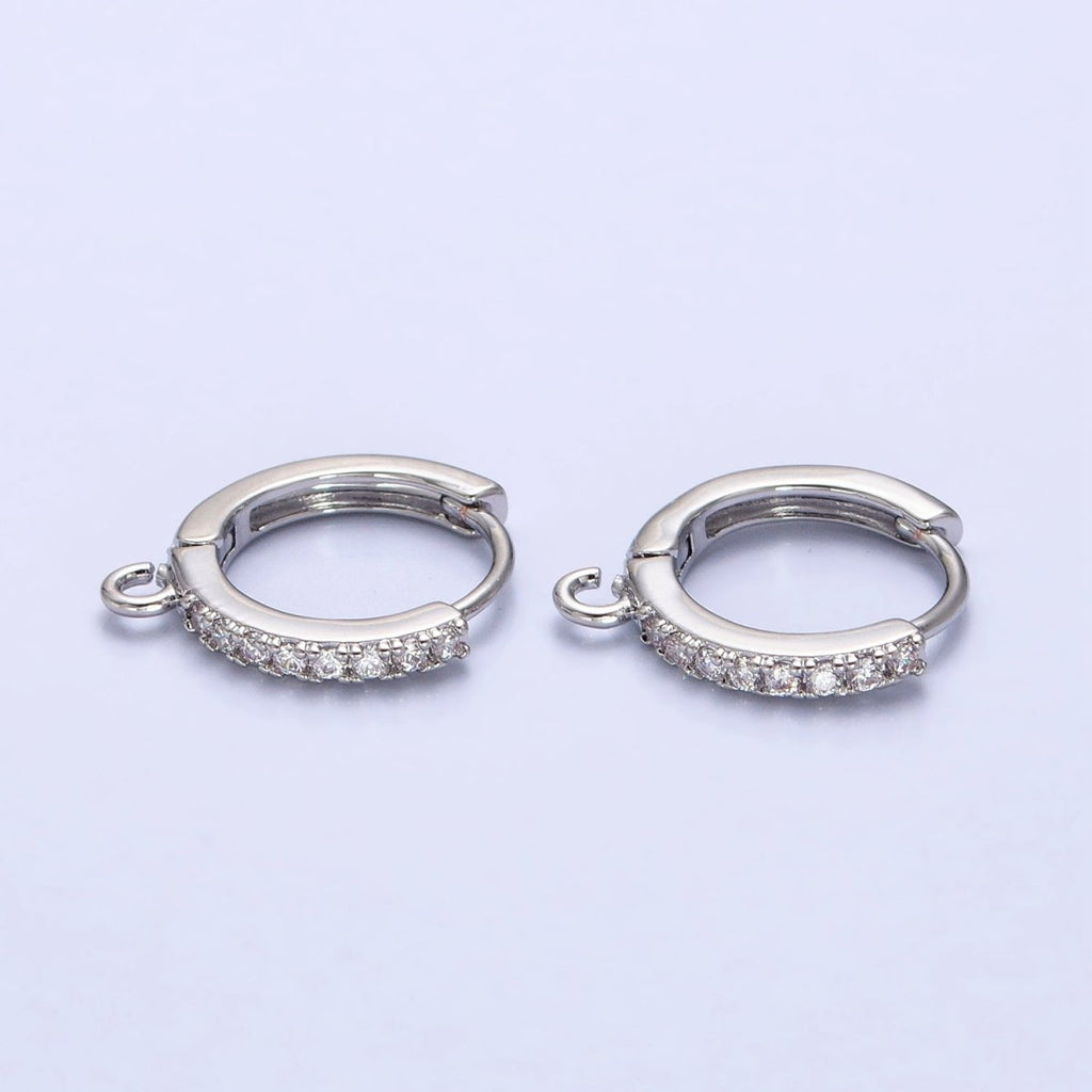 White Gold plated 14mm Micro Paved Huggie Open Loop Earrings Supply | Z-332 - DLUXCA