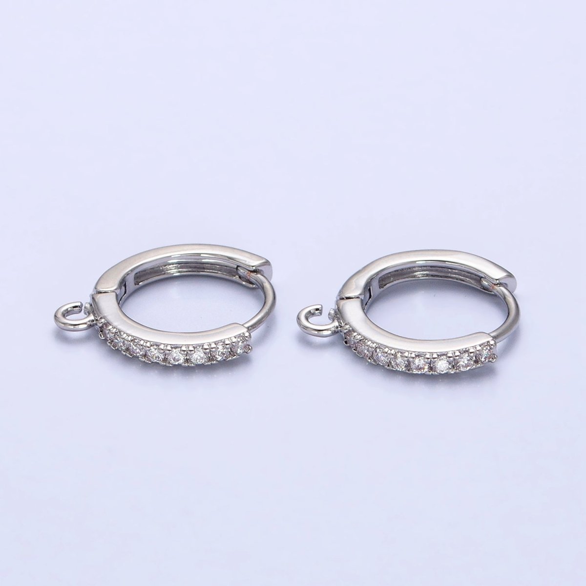 White Gold plated 14mm Micro Paved Huggie Open Loop Earrings Supply | Z-332 - DLUXCA