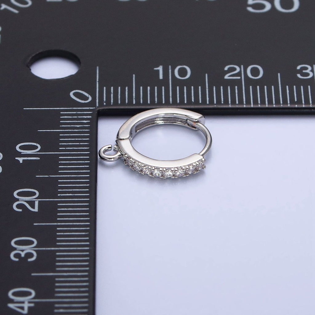 White Gold plated 14mm Micro Paved Huggie Open Loop Earrings Supply | Z-332 - DLUXCA