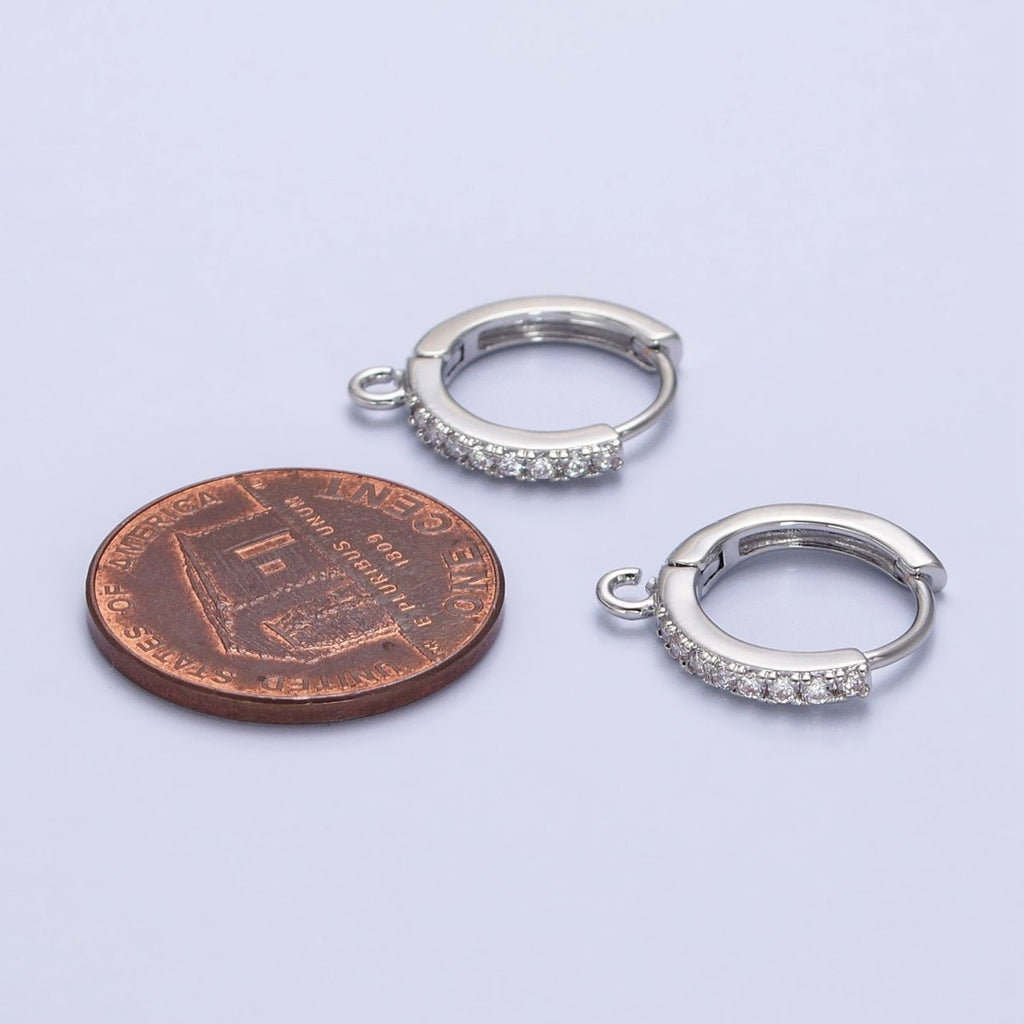 White Gold plated 14mm Micro Paved Huggie Open Loop Earrings Supply | Z-332 - DLUXCA