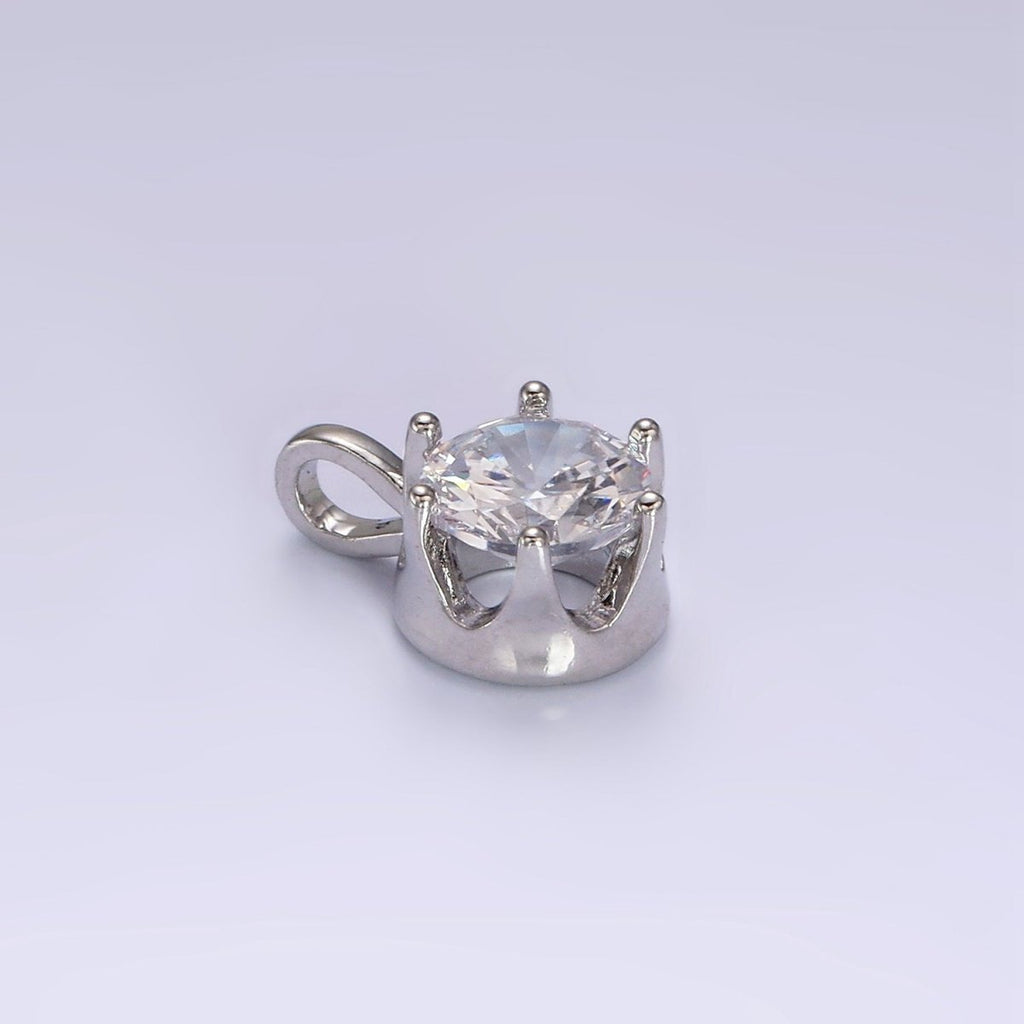 White Gold plated 15mm, 21mm Clear Cubic Zirconia Round Solitaire Silver Pendant | N1817 N1818 - DLUXCA