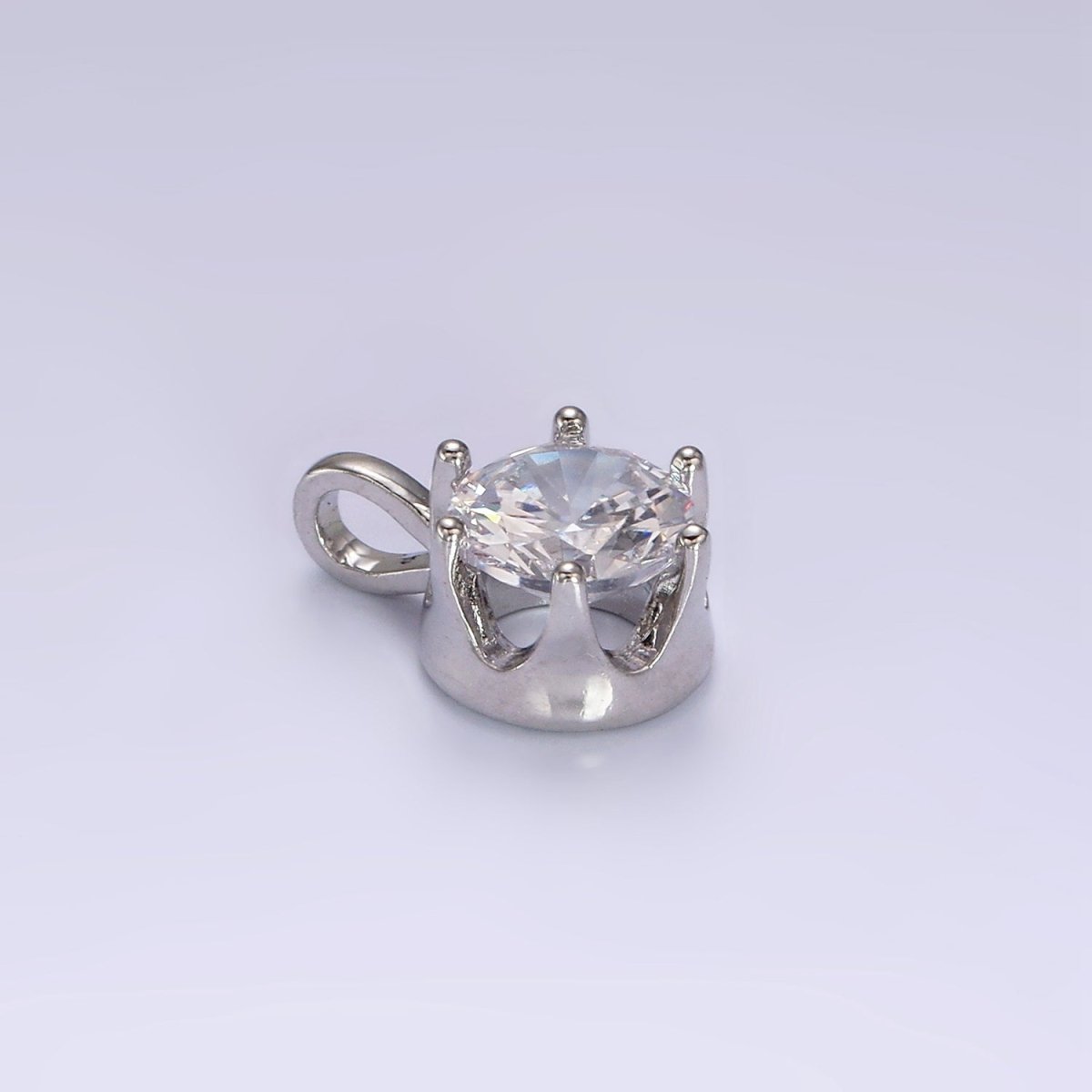 White Gold plated 15mm, 21mm Clear Cubic Zirconia Round Solitaire Silver Pendant | N1817 N1818 - DLUXCA