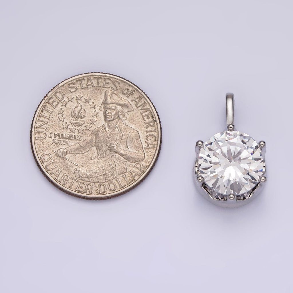 White Gold plated 15mm, 21mm Clear Cubic Zirconia Round Solitaire Silver Pendant | N1817 N1818 - DLUXCA