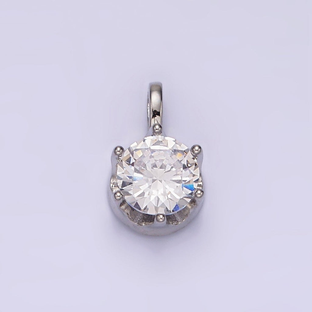 White Gold plated 15mm, 21mm Clear Cubic Zirconia Round Solitaire Silver Pendant | N1817 N1818 - DLUXCA