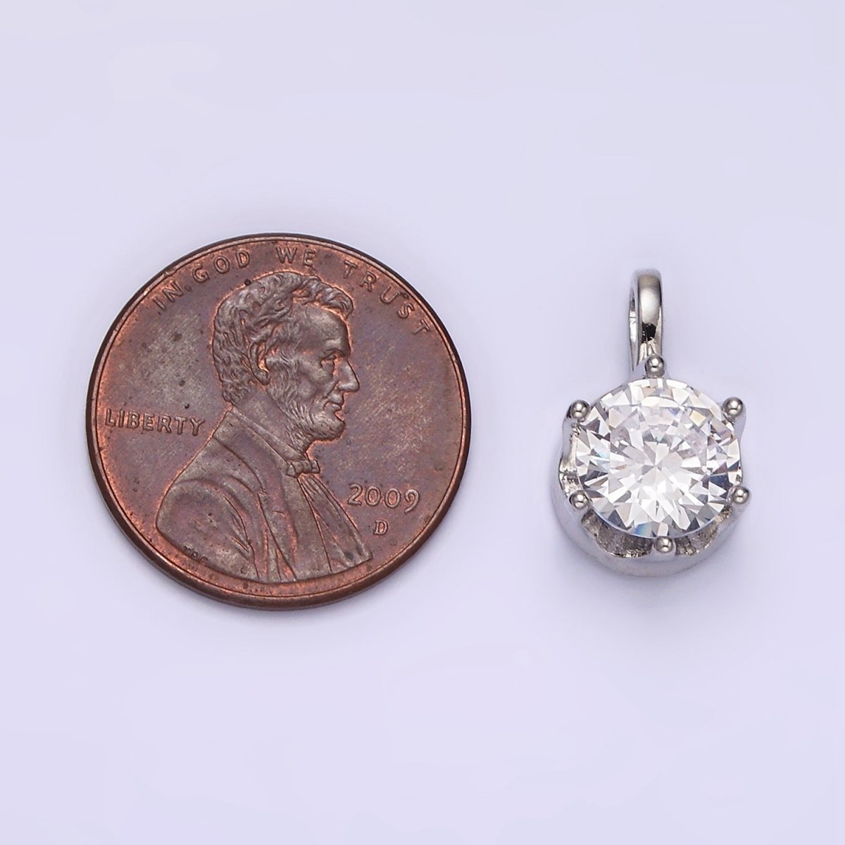 White Gold plated 15mm, 21mm Clear Cubic Zirconia Round Solitaire Silver Pendant | N1817 N1818 - DLUXCA