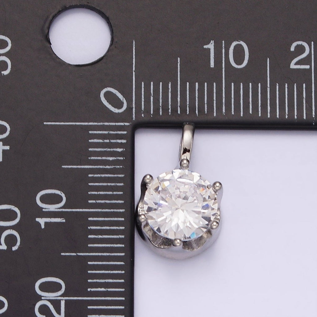 White Gold plated 15mm, 21mm Clear Cubic Zirconia Round Solitaire Silver Pendant | N1817 N1818 - DLUXCA