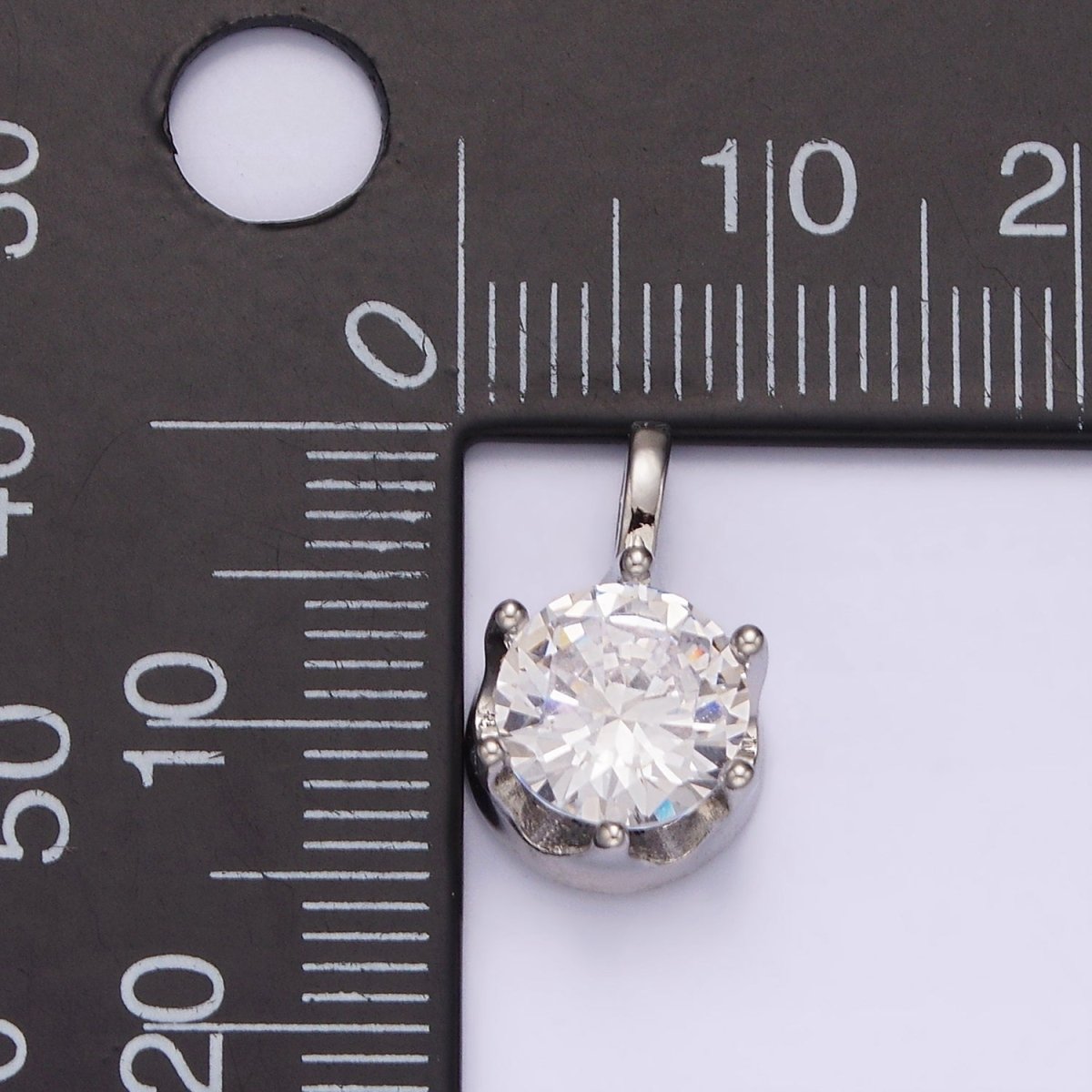 White Gold plated 15mm, 21mm Clear Cubic Zirconia Round Solitaire Silver Pendant | N1817 N1818 - DLUXCA