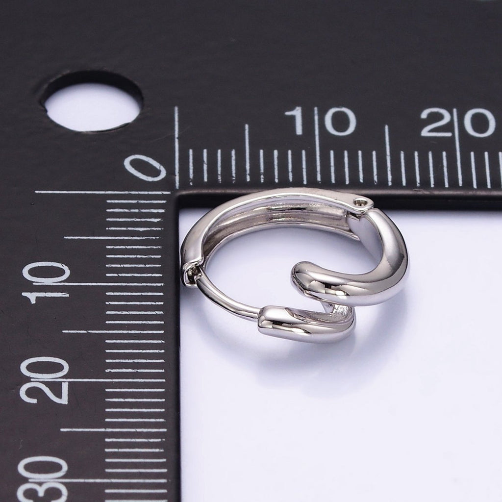 White Gold plated 15mm Circling Band Minimalist Huggie Earrings | Q276 - DLUXCA