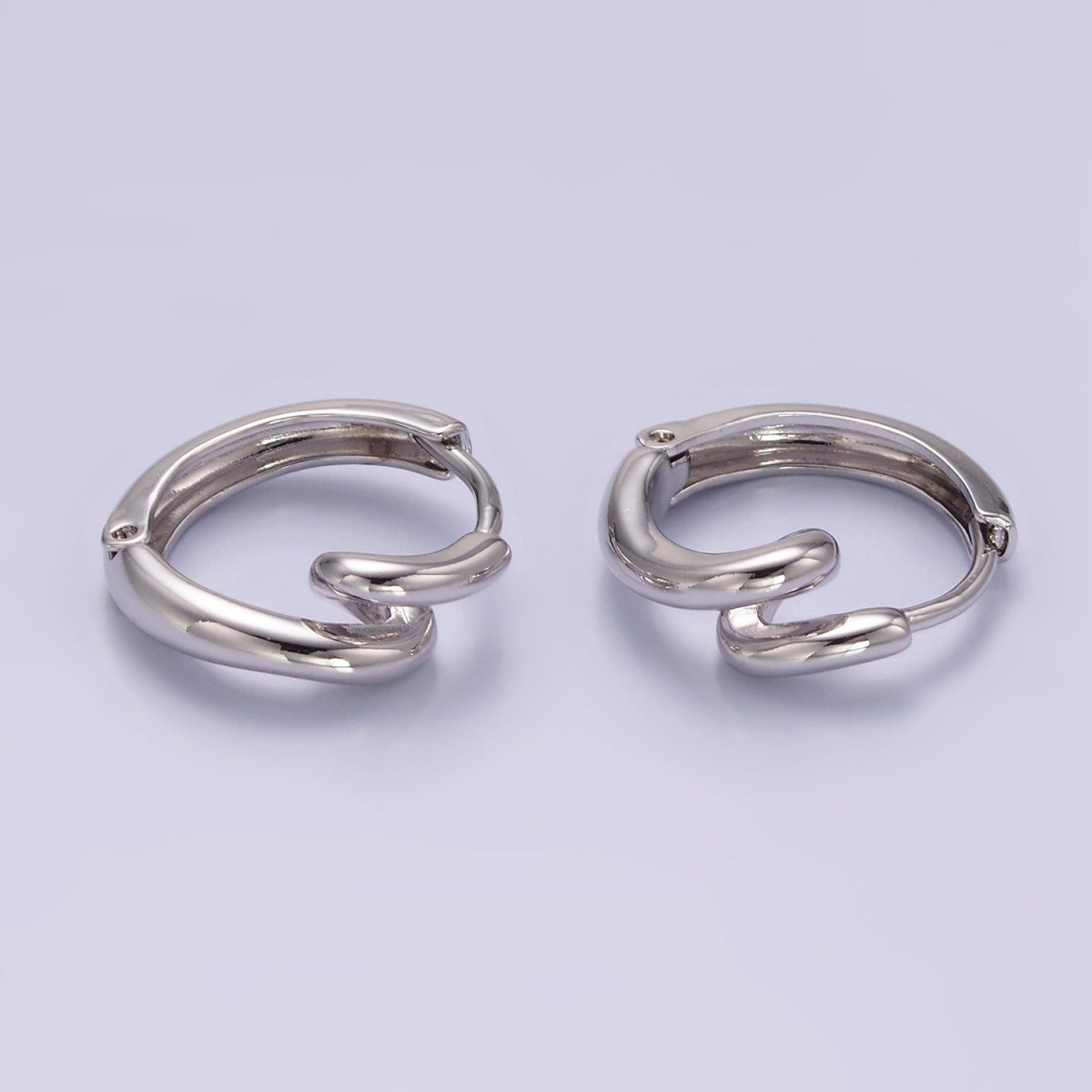 White Gold plated 15mm Circling Band Minimalist Huggie Earrings | Q276 - DLUXCA