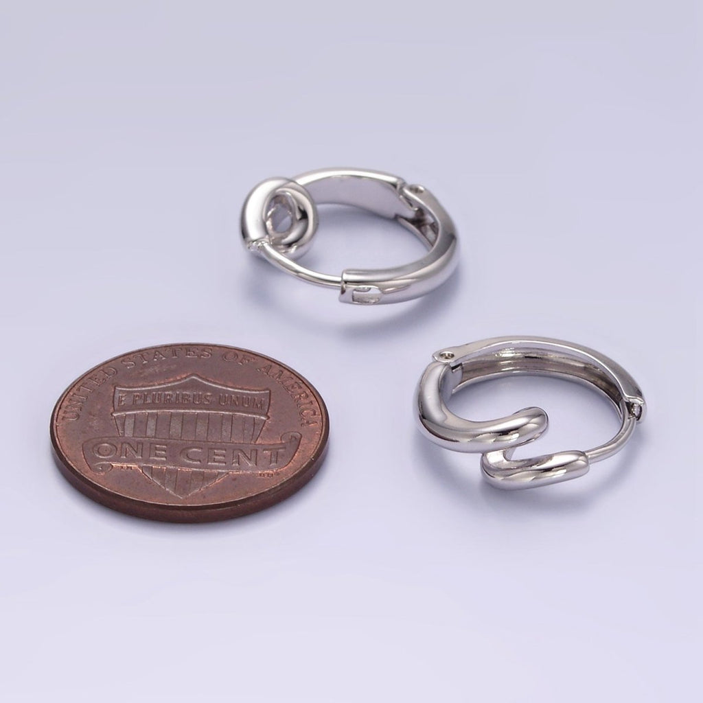 White Gold plated 15mm Circling Band Minimalist Huggie Earrings | Q276 - DLUXCA