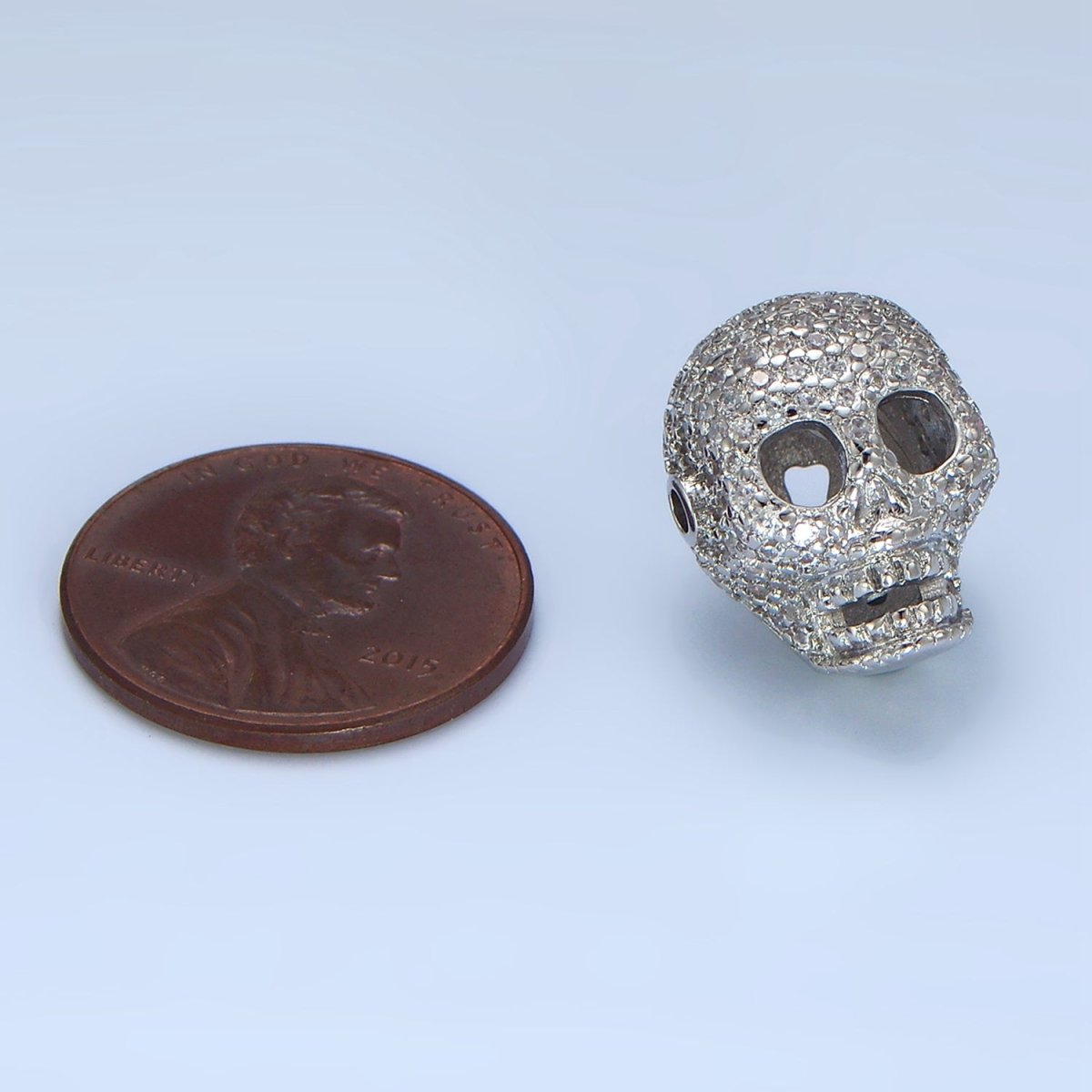 White Gold plated 15mm Micro Paved CZ Human Skeleton Bead | B062 - DLUXCA
