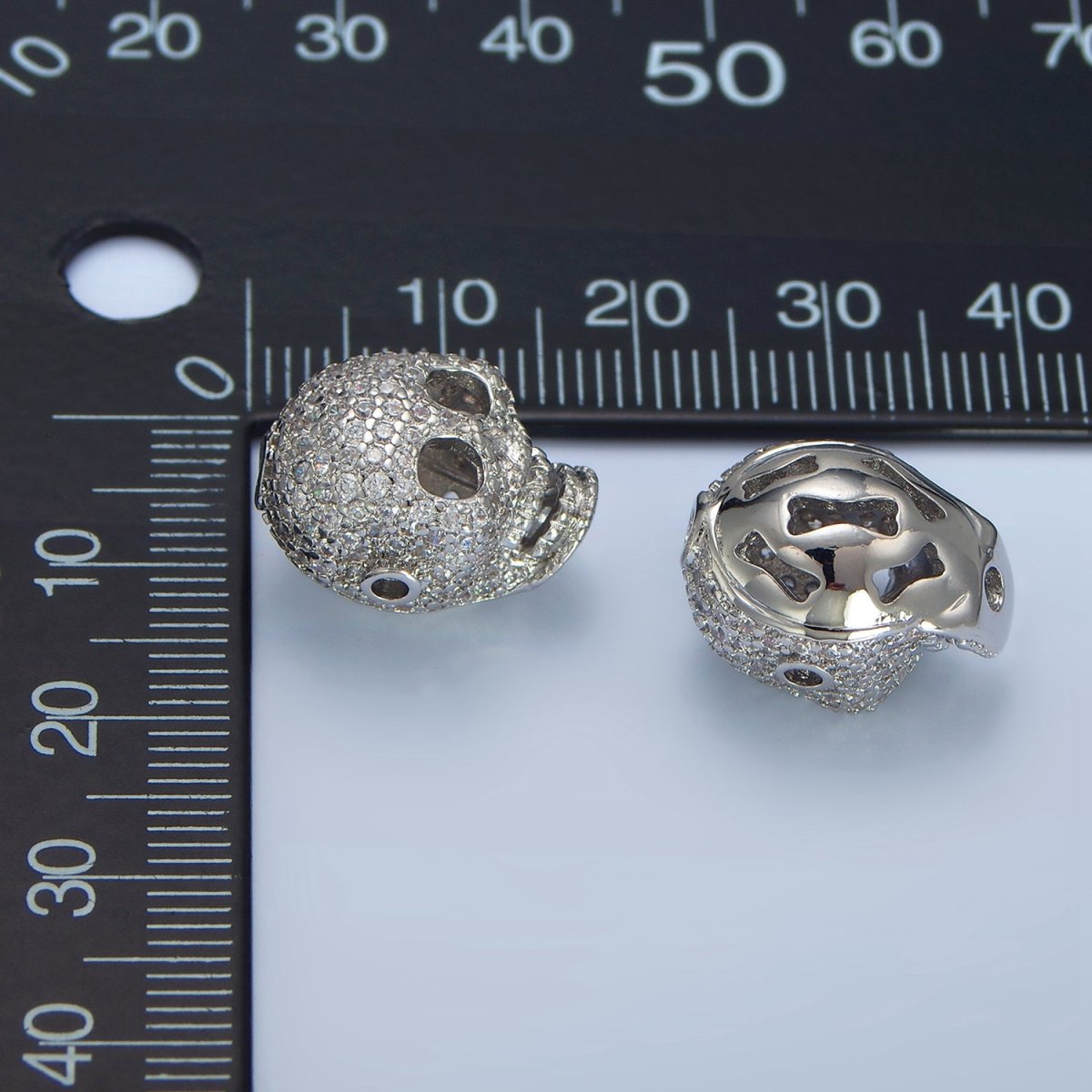 White Gold plated 15mm Micro Paved CZ Human Skeleton Bead | B062 - DLUXCA